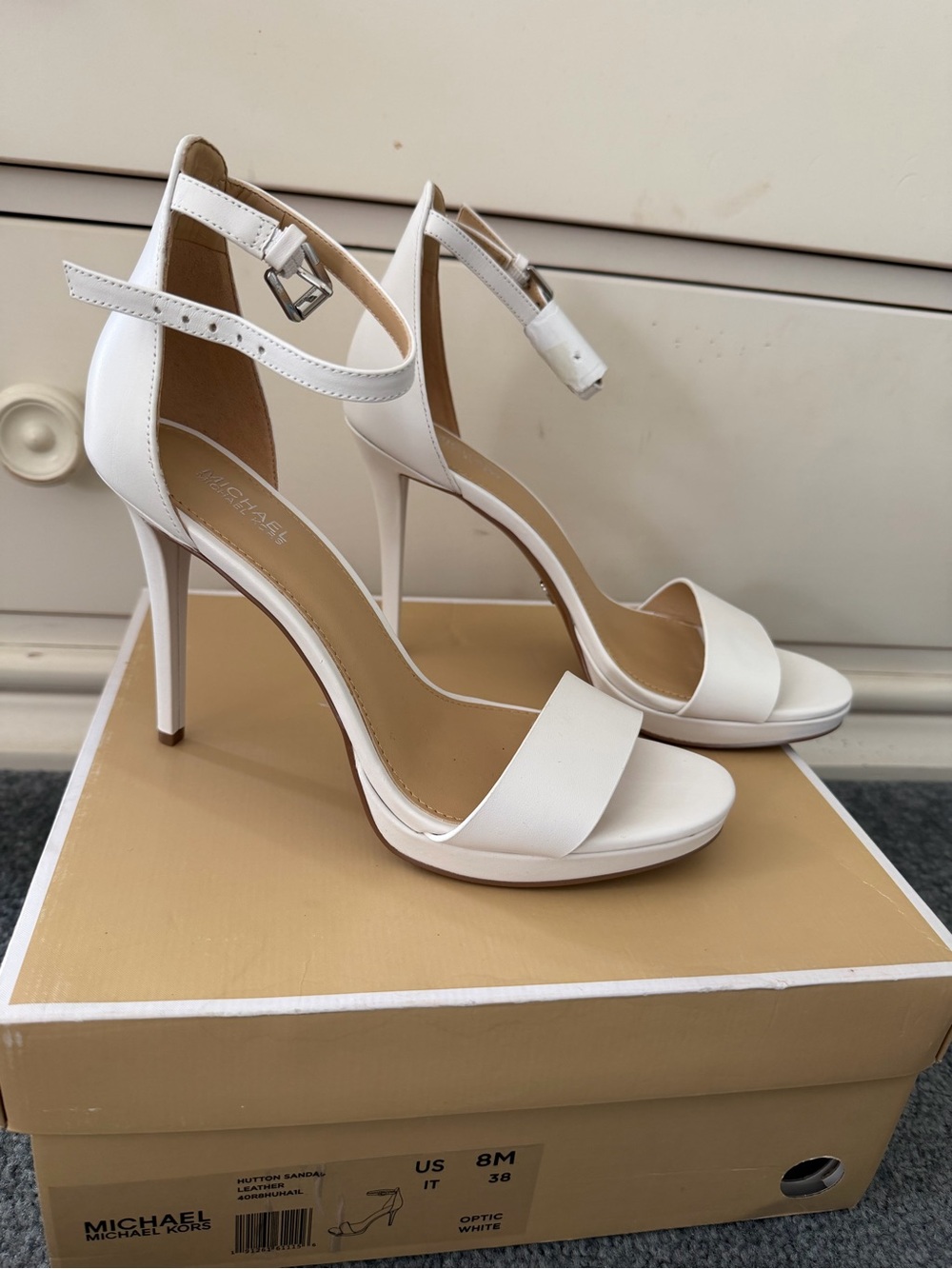 Michael Kors White Ankle-Strap Hutton Stilettos